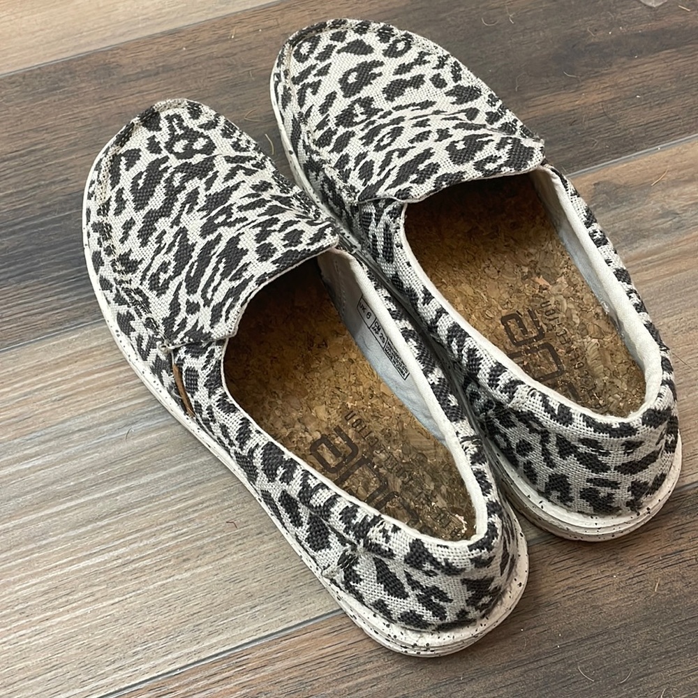 Leopard print hey dude slip ons